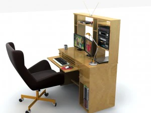 desk set working computer 3D Model