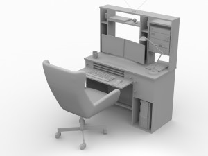 desk set working computer 3D Model