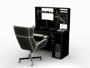 desk set working computer 3D Model