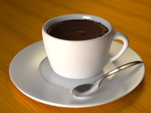 cup plate and spoon on wood 3D Модель