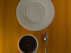 cup plate and spoon on wood 3D Модель
