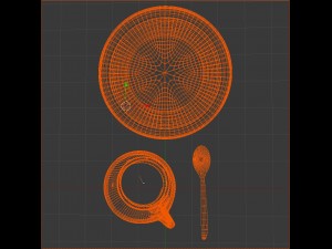 cup plate and spoon on wood 3D Модель