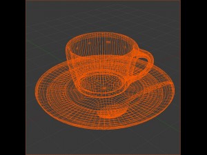 cup plate and spoon on wood 3D Модель
