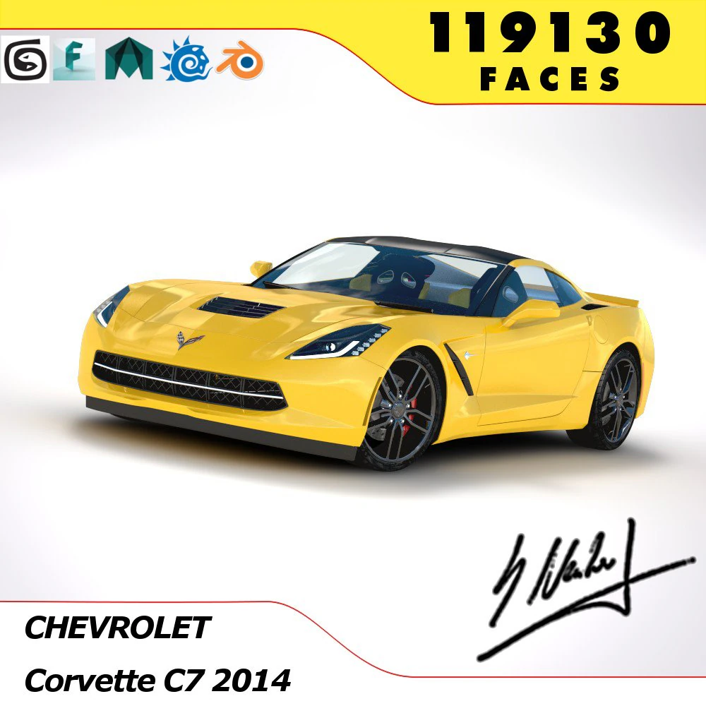 chevrolet corvette c7 stingray - 2014 3D Model .c4d .max .obj .3ds .fbx .stl .blend