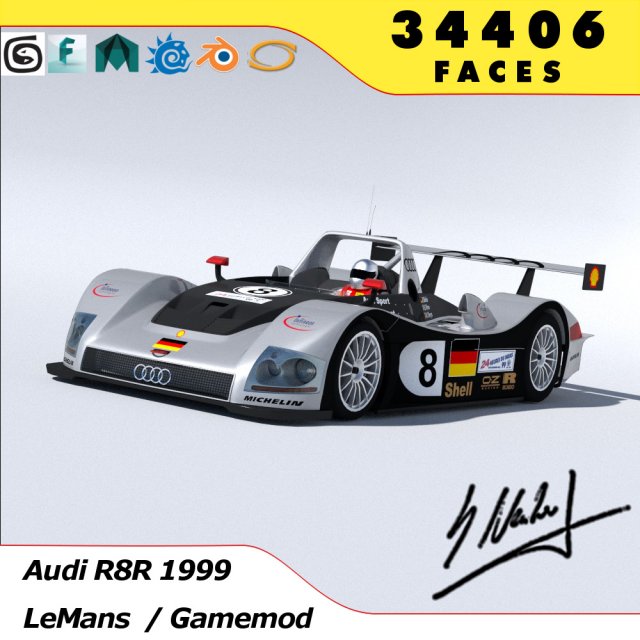 audi r8r 1999 - lemans gamemodel 3Dモデル .c4d .max .obj .3ds .fbx .stl .blend 