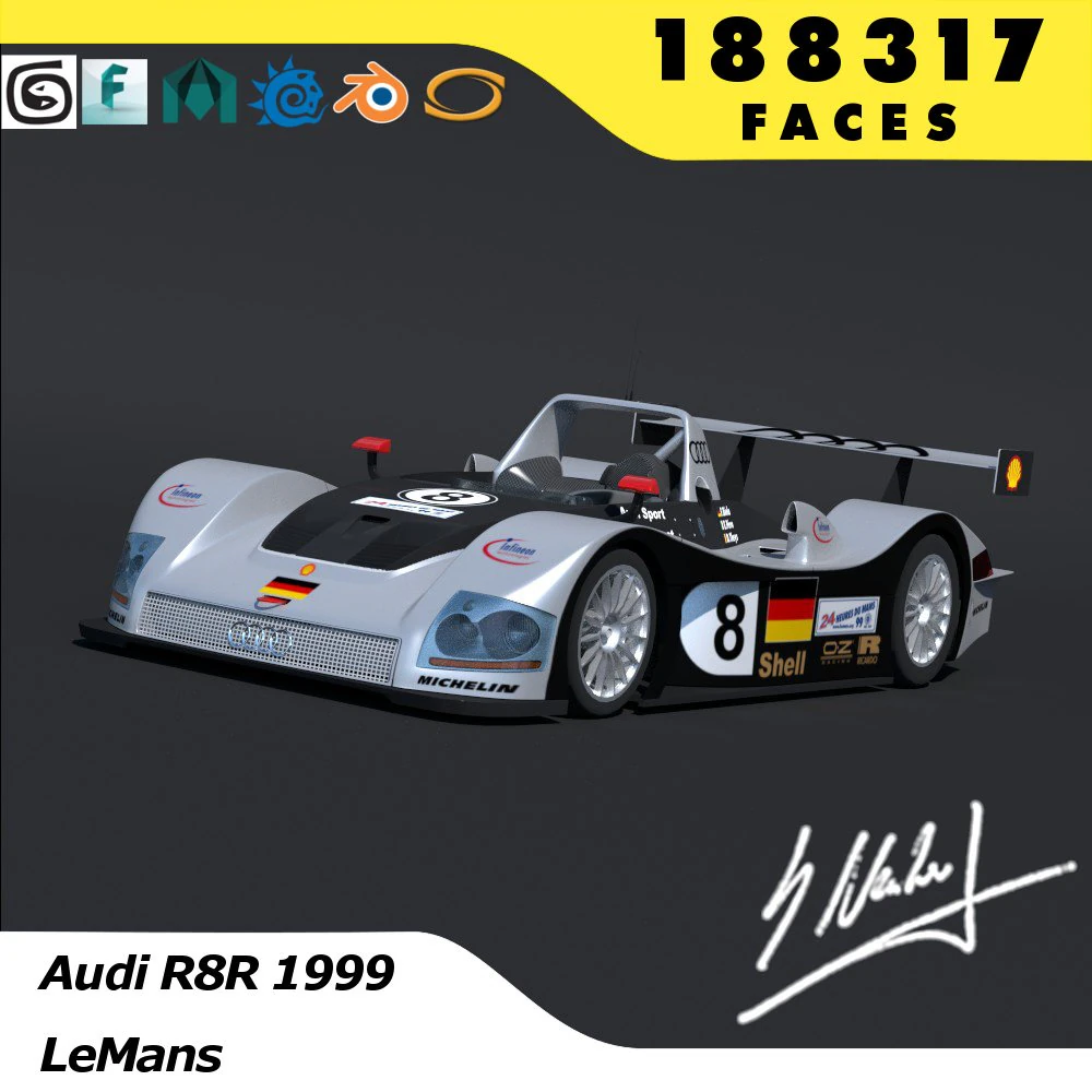 audi r8r 1999 le mans 3D Model .c4d .max .obj .3ds .fbx .stl .blend 