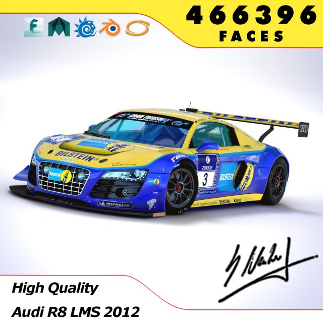 audi r8 lms - 24h njrburgring champion car 2012 3D Model .c4d .max .obj .3ds .fbx .stl .blend 