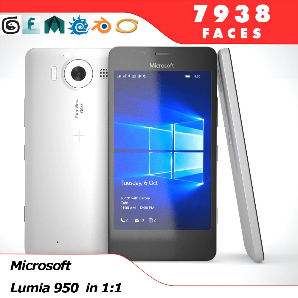 microsoft lumia 950 3D Model .c4d .max .obj .3ds .fbx .stl .blend 