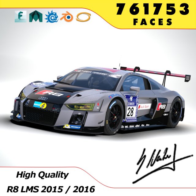 audi r8 lms 2016 3D Модель .c4d .max .obj .3ds .fbx .stl .blend 