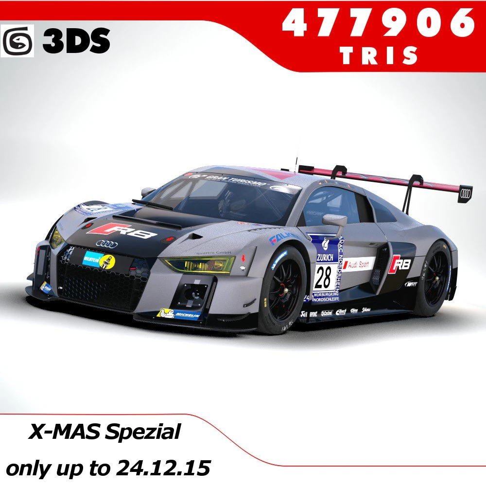 audi r8 lms 2016 3D Model .c4d .max .obj .3ds .fbx .stl .blend 