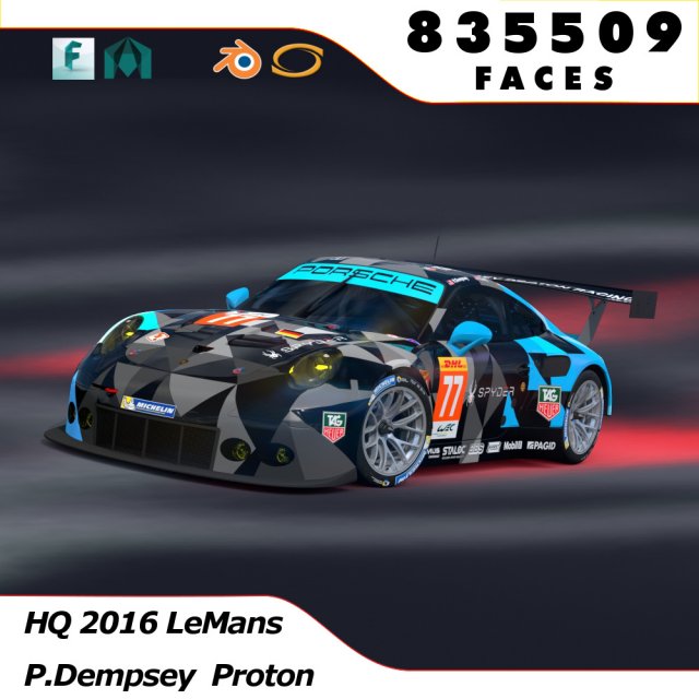 porsche 2016 gt3 r - dempsey proton racing le mans 3D Модель .c4d .max .obj .3ds .fbx .stl .blend 