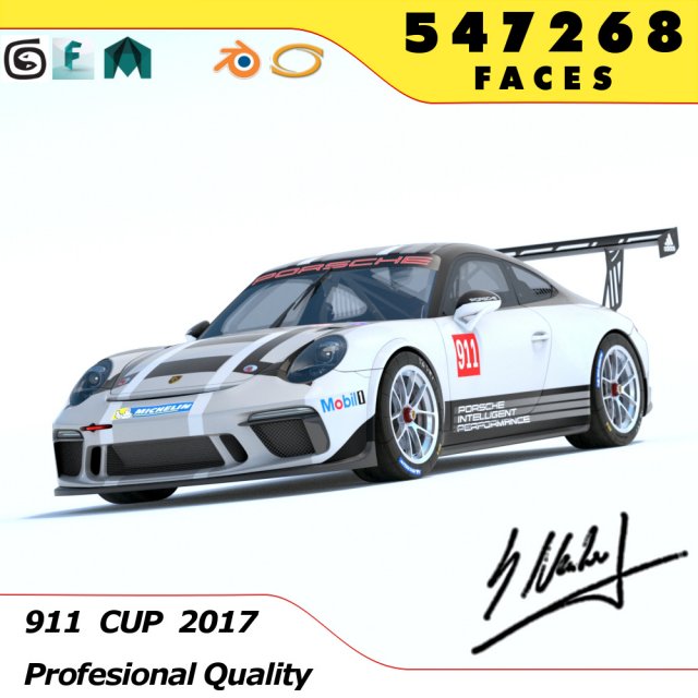 porsche 911 - 991 cup 2017 Model 3D .c4d .max .obj .3ds .fbx .stl .blend 