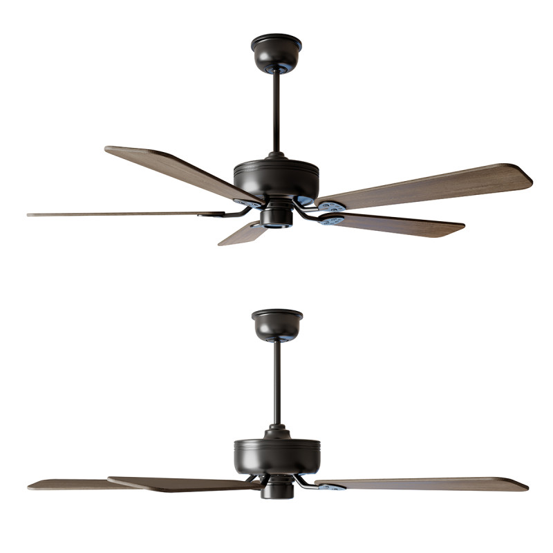 Ceiling fan with wooden blades and a matte black metal finish 3D-Modell .c4d .max .obj .3ds .fbx .stl .blend