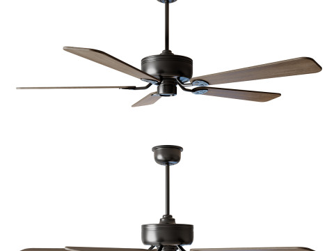 Ceiling fan with wooden blades and a matte black metal finish 3D-Modell