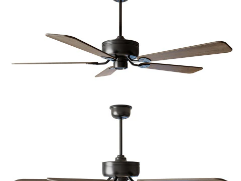 Ventilatore da soffitto con pale in legno e finitura in metallo nero opaco Modello 3D