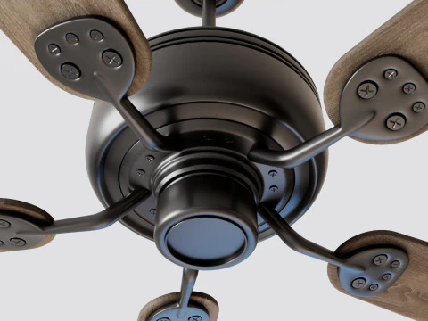 Ceiling fan with wooden blades and a matte black metal finish 3D Model