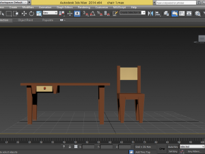 wooden chair with table 3D Model
