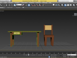 wooden chair with table 3D Model