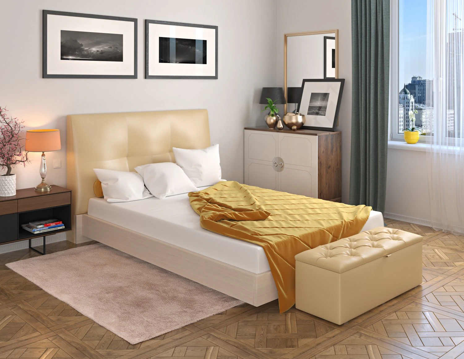 interior gold bedroom 3D Model .c4d .max .obj .3ds .fbx .stl .blend 