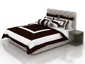 bed with white-chocolate linens 3D Model