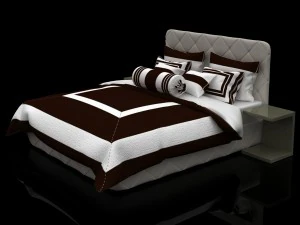 bed with white-chocolate linens 3D Model