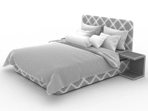 bed with white-chocolate linens 3D Model