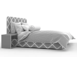 bed with white-chocolate linens 3D Model