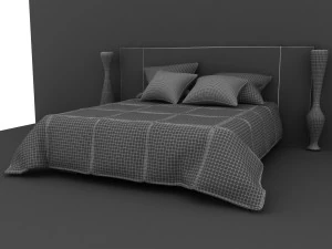 man design double bed with quilted blanket 3D Model