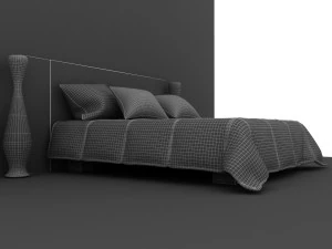 man design double bed with quilted blanket 3D Model