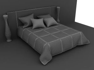 man design double bed with quilted blanket 3D Model