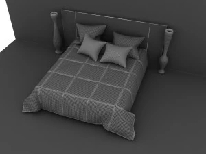 man design double bed with quilted blanket 3D Model
