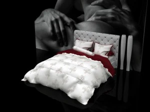 neo-baroque style double bed with quilted blanket 3D Model