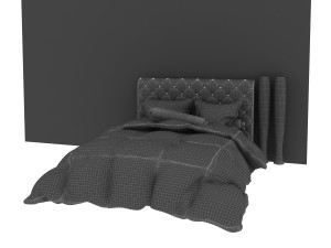 neo-baroque style double bed with quilted blanket Modèle 3D