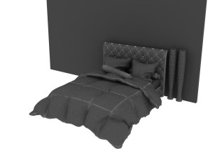 neo-baroque style double bed with quilted blanket Modèle 3D