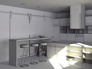 kitchen set with island modern minimalist style 3D Model