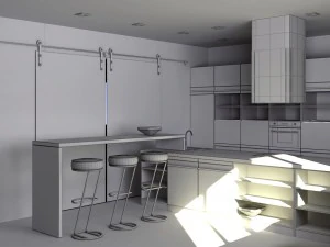 kitchen set with island modern minimalist style 3D Model