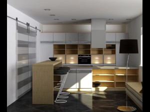kitchen set with island modern minimalist style 3D Model