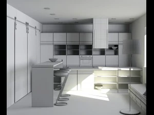 kitchen set with island modern minimalist style 3D Model