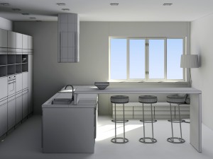 kitchen set with island modern minimalist style 3D Model