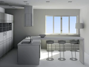 kitchen set with island modern minimalist style 3D Model