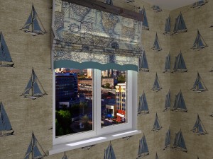 roman shade in a nautical theme with map print 3D Model