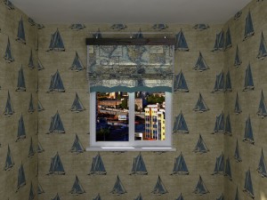 roman shade in a nautical theme with map print 3D Model