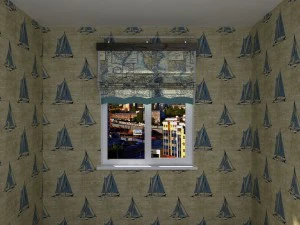 roman shade in a nautical theme with map print 3D Model