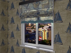 roman shade in a nautical theme with map print 3D Model