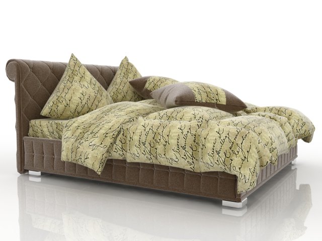 velvet brown bed 3D Model .c4d .max .obj .3ds .fbx .stl .blend 