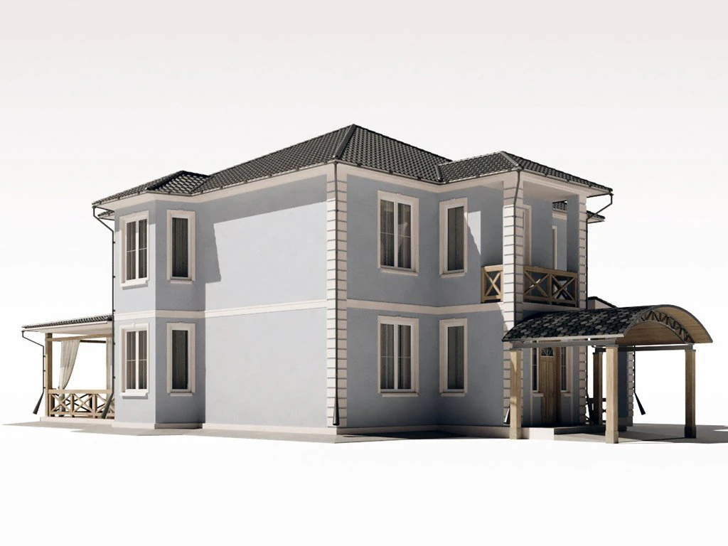 two-storey residential building 3D Model .c4d .max .obj .3ds .fbx .stl .blend 