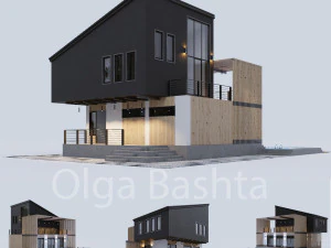 rumah hunian modern dengan kolam renang Model 3D