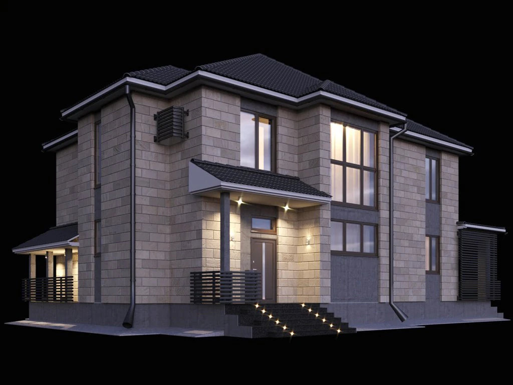 two-storey house with a terrace 3D Model .c4d .max .obj .3ds .fbx .stl .blend 