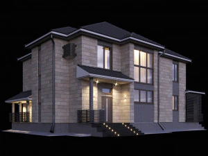 two-storey house with a terrace 3D Model