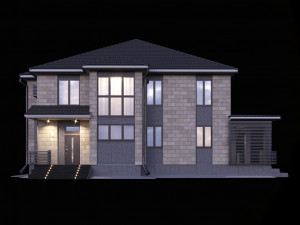 two-storey house with a terrace 3D Model